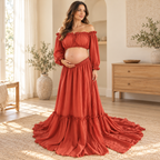 Tots & Moms bohemian maternity portrait outfit — Rust red — worn by adult model