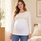 Tots & Moms stretch maternity band — white / China Mainland / M — worn over clothing by adult model