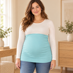 Tots & Moms stretch maternity band — aqua / China Mainland / M — worn over clothing by adult model