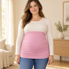 Tots & Moms stretch maternity band — hot pink / China Mainland / M — worn over clothing by adult model