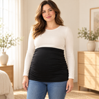 Tots & Moms stretch maternity band — black / China Mainland / M — worn over clothing by adult model